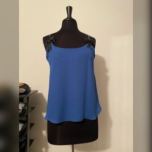Blue Tank w/blk faux leather Bows